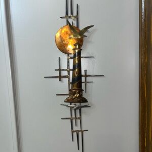 Brutalist Metal Nail Wall Sculpture MCM Copper Brass Steel Modern